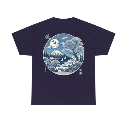 Japanese Unisex Heavy Cotton Tee with Mount Fuji Design | Aesthetic Streetwear for Men & Women