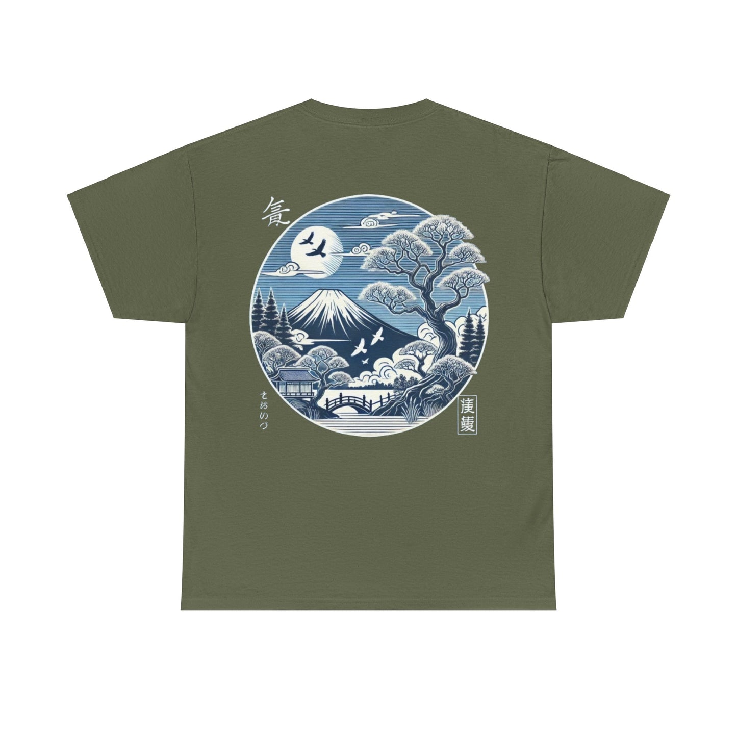 Japanese Unisex Heavy Cotton Tee with Mount Fuji Design | Aesthetic Streetwear for Men & Women