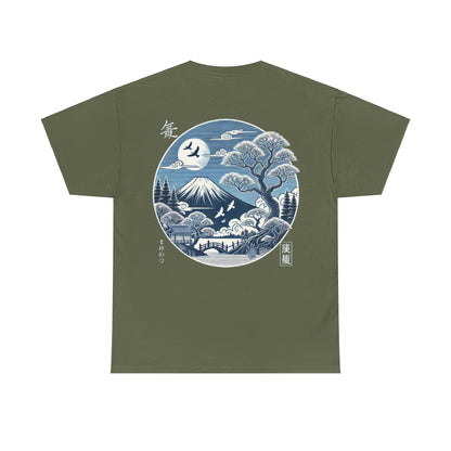 Japanese Unisex Heavy Cotton Tee with Mount Fuji Design | Aesthetic Streetwear for Men & Women