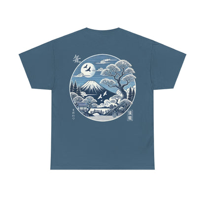 Japanese Unisex Heavy Cotton Tee with Mount Fuji Design | Aesthetic Streetwear for Men & Women