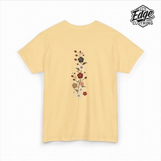 Japanese Unisex Heavy Cotton Tee with Floral Design | Aesthetic Streetwear for Men & Women